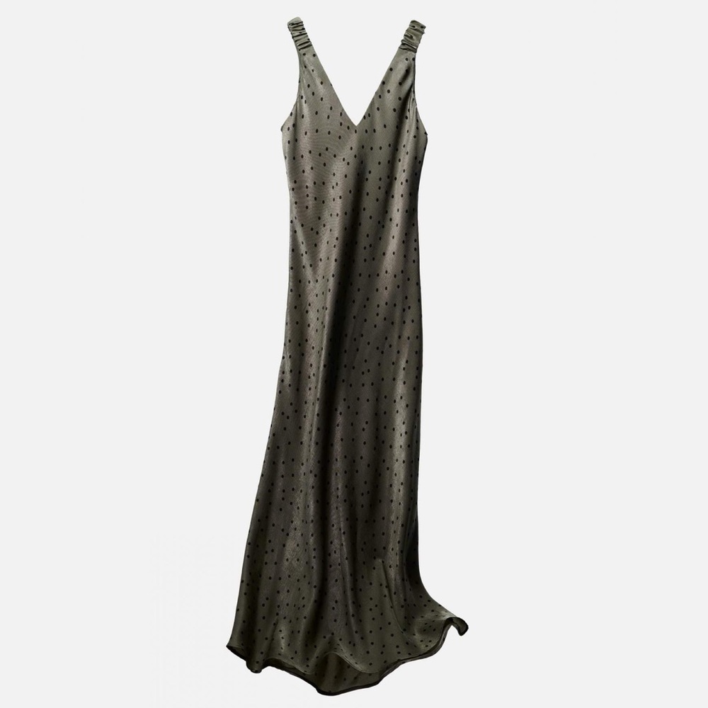 ZARA | sleeveless midi pullover dress in green polka dot | size medium